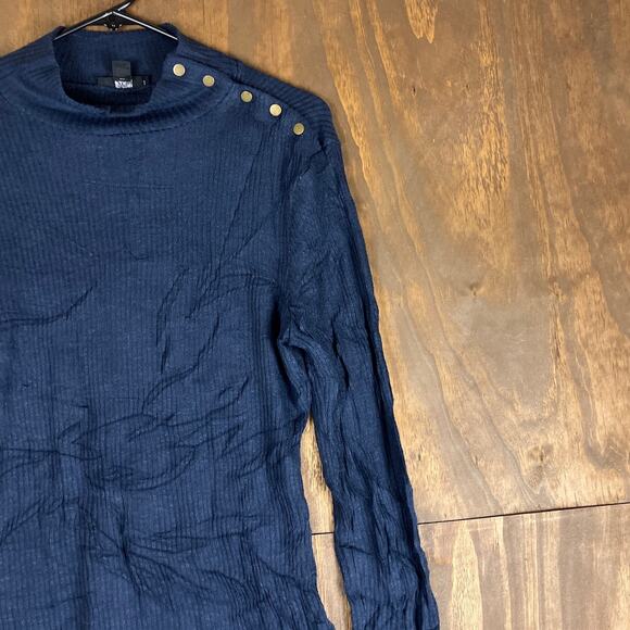 J Crew Womens Sweater Blue Ribbed Mock Neck Button Shoulder Stretch Large - Picture 5 of 12